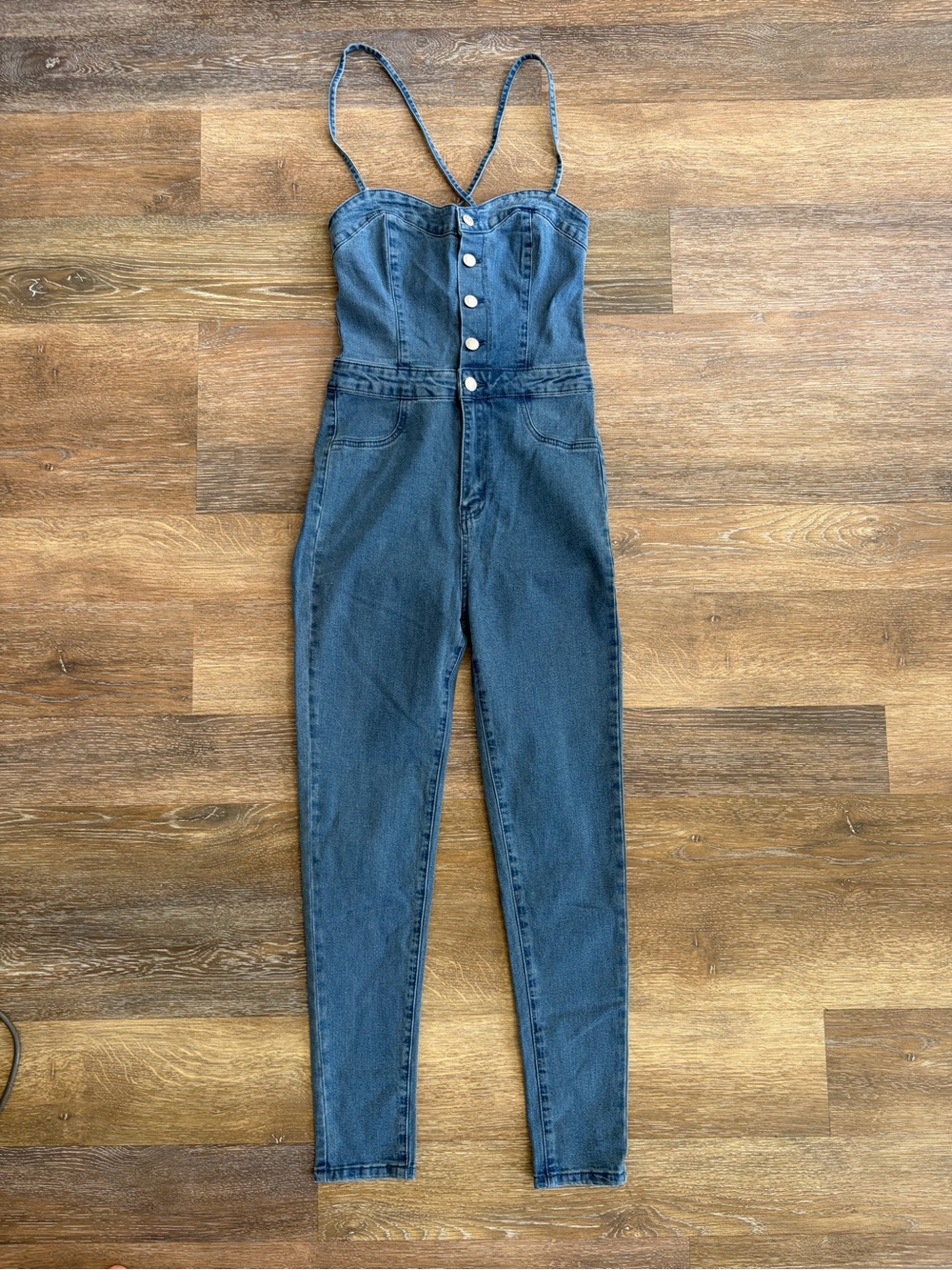 NWT Overall by Denim Blvd jumpsuit size S. Lace up back